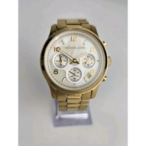 MICHAEL KORS Runway MK-5305 Womens Watch Mother of Pearl Quartz Analog Gold Band